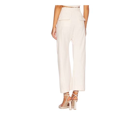 FREE PEOPLE NWT Large Sky Rider Linen Ecru Pants High Rise Paper bag Waist #781 - Picture 4 of 11